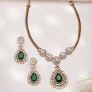 ZENEME Gold Plated AD Emerald Teardrop Floral Halo Necklace with Matching Earring Jewellery Set For Women & Girls Gold Toned Necklace Set For Woman