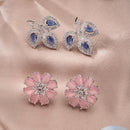Rhodium Plated Daisy Flower & Pear Leaf Stud Earrings for Women & Girls