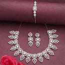 ZENEME Set of 3 Rhodium Plated AD Rectangular Halo Paisley Fringe Necklace Set & Wraparound Bracelet Jewellery Set For Women & Girls Silver Toned