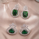 Rhodium Plated Rectangular Flower & Triangle Leaf Stud Earrings for Women & Girls