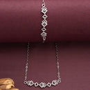 ZENEME Set of 2 Silver Plated AD Interlocking Square Geometric Link Necklace & Bracelet Combo Jewellery Set For Women & Girls Silver Toned