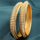 ZENEME Set of 2 Gold Plated Embossed Textured Kada Bangles for Women & Girls (2.4)