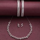 ZENEME Rhodium Plated White American Diamond Crystal Leaf Vine Necklace Set with Earrings & Set of 2 Bangles for Women & Girls