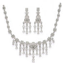 Rhodium Plated Silver Toned White American Diamond Studded Jewellery Set