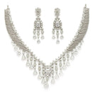 Rhodium Plated Silver Toned Teardrop Shaped White American Diamond Studded Jewellery Set