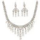 Rhodium Plated Silver Toned Teardrop Shaped White American Diamond Studded Jewellery Set