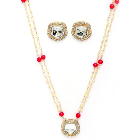 Gold Plate Kundan & Pearl Studded White Jewellery Set