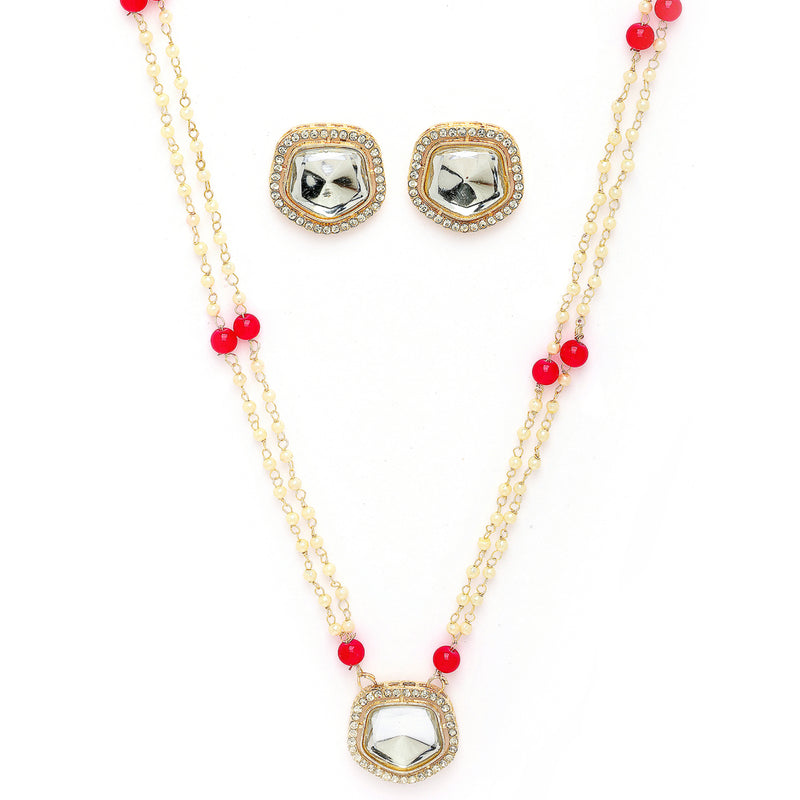 Gold Plate Kundan & Pearl Studded White Jewellery Set