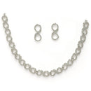 Rhodium Plated Silver Toned Infinity Shaped White American Diamond Studded Necklace With Earrings Jewellery