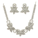 Rhodium Plated Silver Toned Floral Shaped White American Diamond Studded Jewellery Set