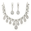Rhodium Plated Silver Toned Teardrop Shaped White American Diamond Studded Jewellery Set