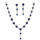 Rhodium Plated Silver Toned Circle Shaped Blue American Diamond Studded Jewellery Set