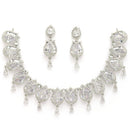 Rhodium Plated Silver Toned Rose Shaped White American Diamond Studded Jewellery Set
