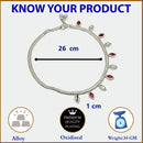 Rhodium Plated Silver Toned Red & White cubic Zirconia studded Charm Anklets