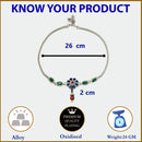 Rhodium Plated Silver Toned Flower Shaped Red Blue Green Cubic Zirconia studded Charm Anklets