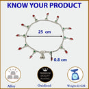 Rhodium Plated Silver Toned Red & Green Cubic Zirconia Stone Studded Charm Anklets