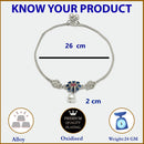 Rhodium Plated Silver Toned Flower Shaped Blue Cubic Zirconia studded Pearl Charm Anklets