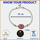 Rhodium Plated Silver Toned Flower Shaped Red Cubic Zirconia studded Anklets