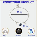 Rhodium Plated Silver Toned White cubic Zirconia Evil Eye studded Charm Anklets