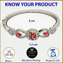 Rhodium Plated Silver Toned Oval & Teardrop Red American Diamond Studded Cuff Bracelet