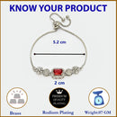 Rhodium Plated Silver Toned Red Square Centerpiece Ad Studded Bracelet With Beads & Floral Accents Wraparound Adjustable Bracelet
