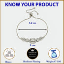 Rhodium Plated Silver Toned White Square Centerpiece American Diamond Studded Bracelet With Beads & Floral Accents Wraparound Adjustable Bracelet