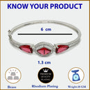 Rhodium Plated Silver Toned Teardrop Shaped Ruby Red American Diamond Studded Bracelet
