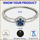 Rhodium Plated Cluster Round Blue AD Contemporary Cuff Bracelet