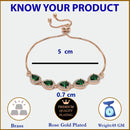 Rose Gold Plated Teardrop Shaped Emerald Green American Diamond Studded Bracelet