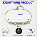 Rhodium Plated Silver Toned White Flower & Teardrop American Diamond Studded Wraparound Adjustable Bracelet