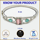 Rhodium Plated Square & Teardrop Multicolor AD Contemporary Cuff Bracelet