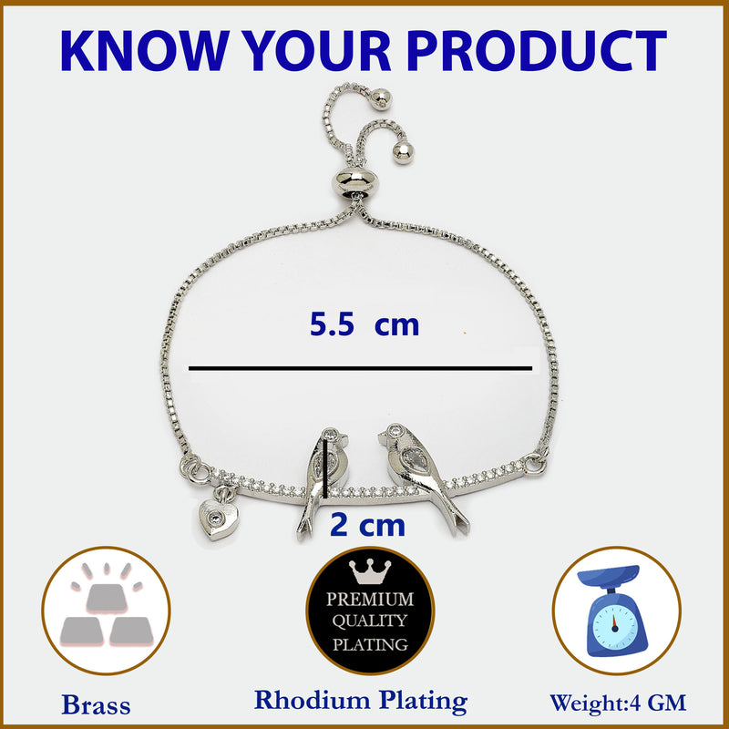 Rhodium Plated Silver Toned White American Diamond Studded Wraparound Bracelet