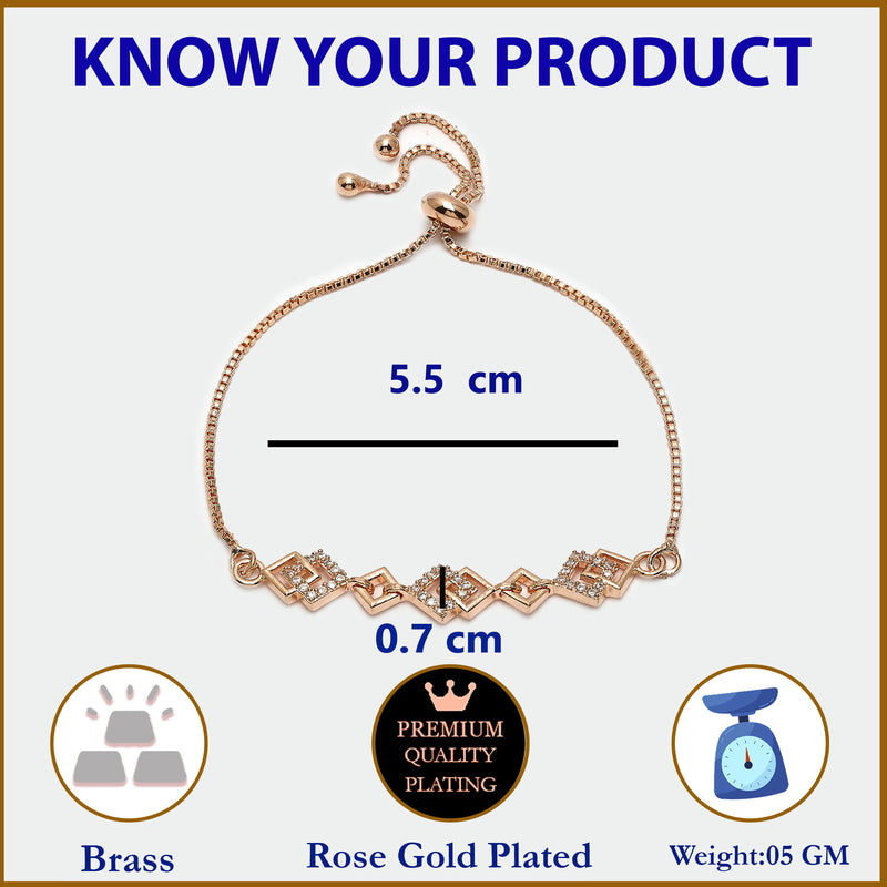Rose Gold Plated White American Diamond Studded Stylish Design Wraparound Bracelet