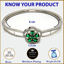 Rhodium Plated Silver Toned Floral Cluster Green American Diamond  Studded Cuff Bracelet