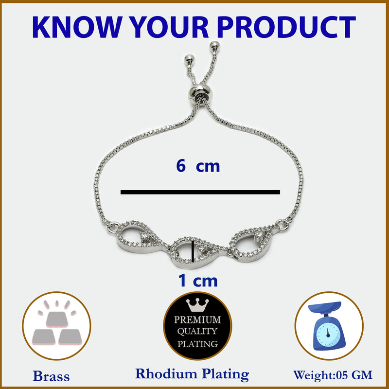 Rhodium Plated with White American Diamond Studded Wraparound Bracelet