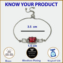 Rhodium Plated Silver Toned Rectangular Ruby Red American Diamond Studded Bracelet