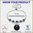 Rhodium Plated Silver Toned Teardrop Royal Blue American Diamond Studded Bracelet