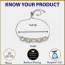 Rhodium Plated Silver Toned White Square Cut & Teardrop American Diamond Studded Wraparound Adjustable Bracelet