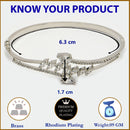 Rhodium Plated Silver Toned  Leaf Design White Teardrop American Diamond Studded Cuff Bracelet