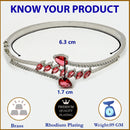 Rhodium Plated Silver Toned  Leaf Design Red Teardrop American Diamond Studded Cuff Bracelet