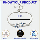 Rhodium Plated Silver Toned Floral Royal Blue American Diamond Studded Bracelet