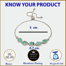 Rhodium Plated Silver Toned Teardrop Sea Green American Diamond Studded Bracelet