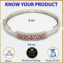 Rhodium Plated Silver Toned Minimal Round Red American Diamond Studded Cuff Bracelet