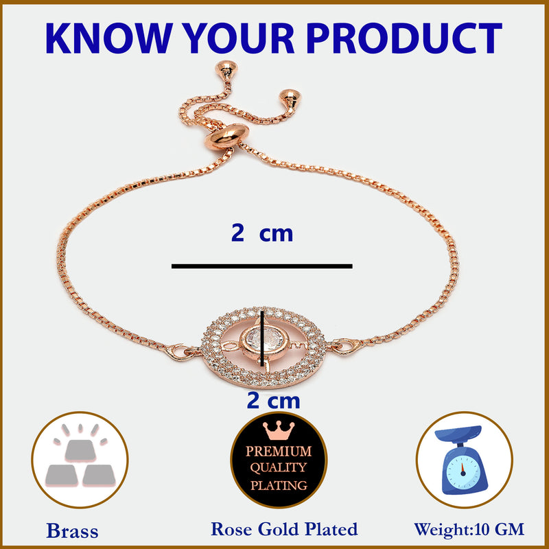 Rose Gold Plated Round Shaped White American Diamond Bracelet