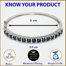 Rhodium Plated Silver Toned Blue American Diamond Studded Bracelet