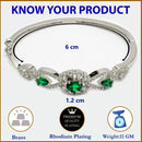 Rhodium Plated Green AD Stone Oval & Teardrop Contemporary Cuff Bracelet