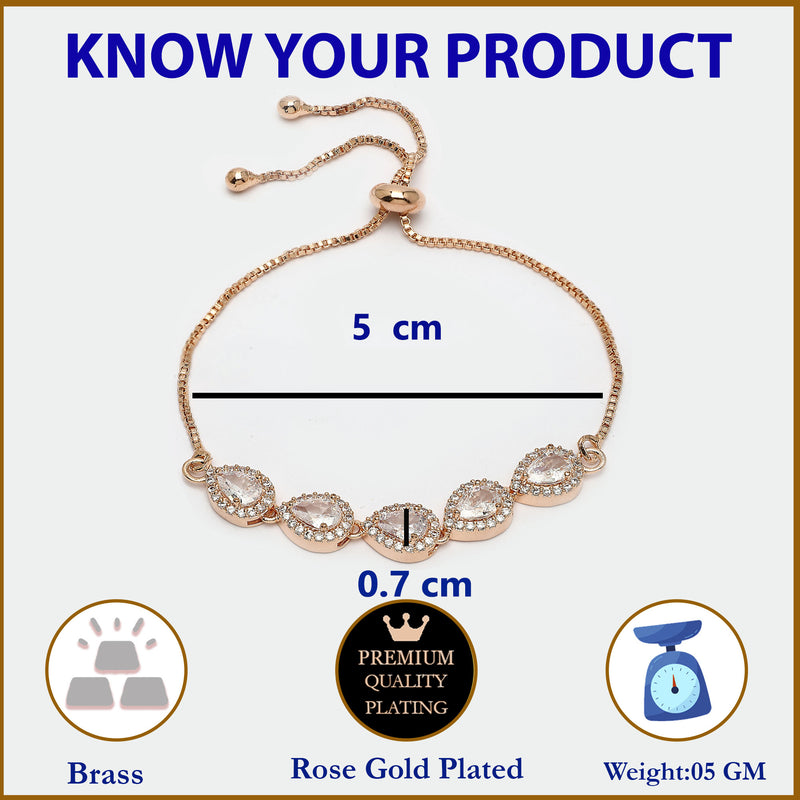 Rose Gold Plated Teardrop Shaped White American Diamond Studded Bracelet