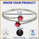 Rhodium Plated Silver Toned Round Shaped  Ruby Red American Diamond Studded  Bracelet