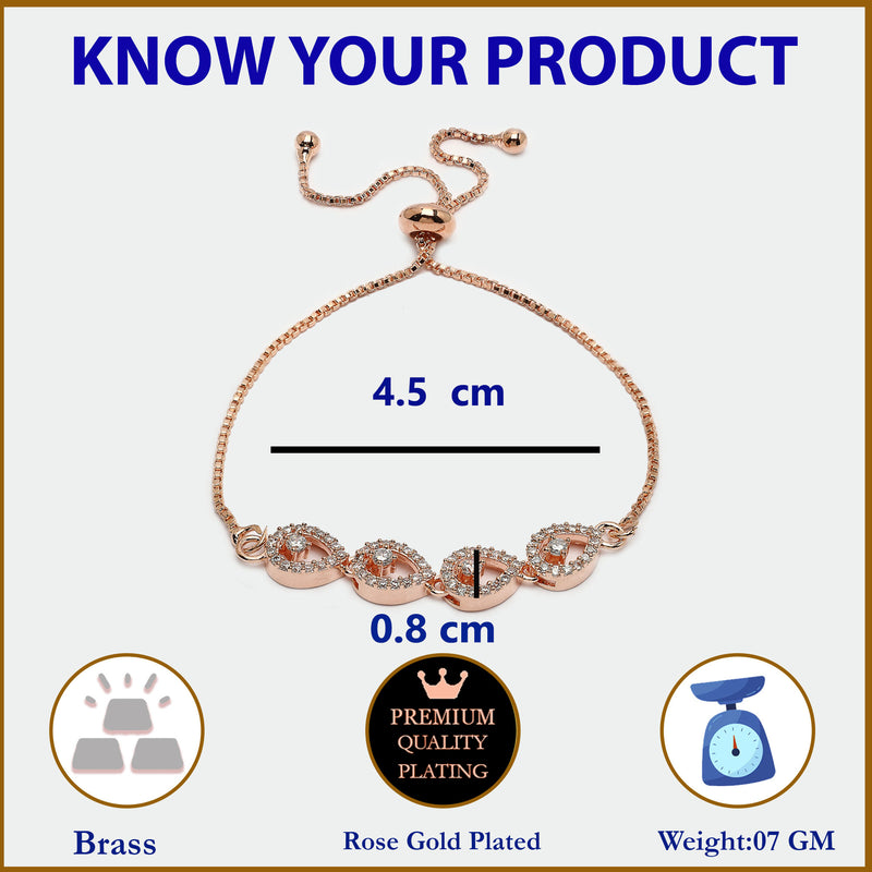 Rose Gold Plated  Drop Shaped White American Diamond Studded Bracelet