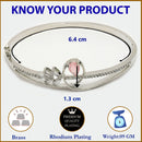 Rhodium Plated Silver Toned Pink Teardrop American Diamond Studded Cuff Bracelet